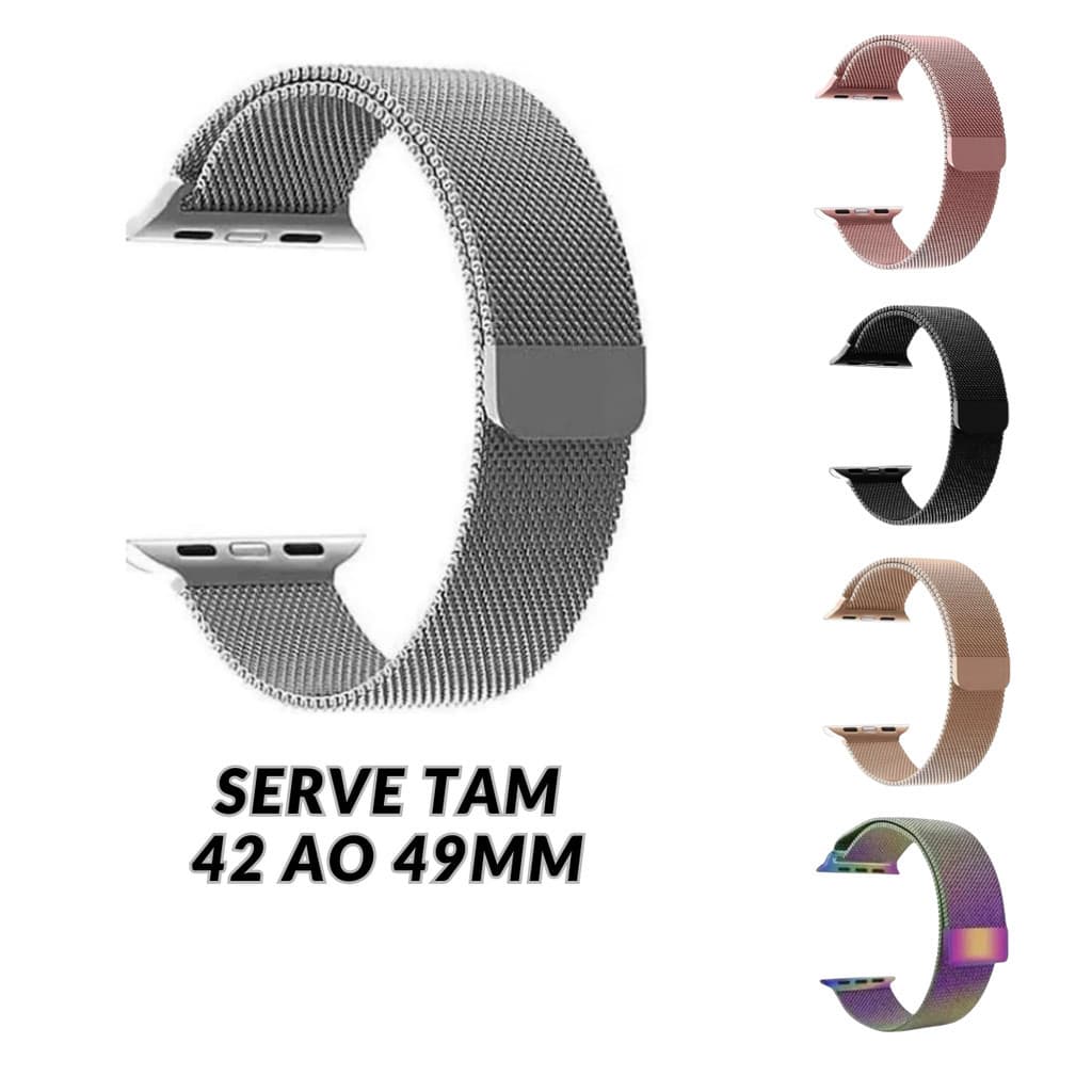 Pulseira Smartwatch Metal Milanese Aço Compativel Tamanho 44 ao 49mm