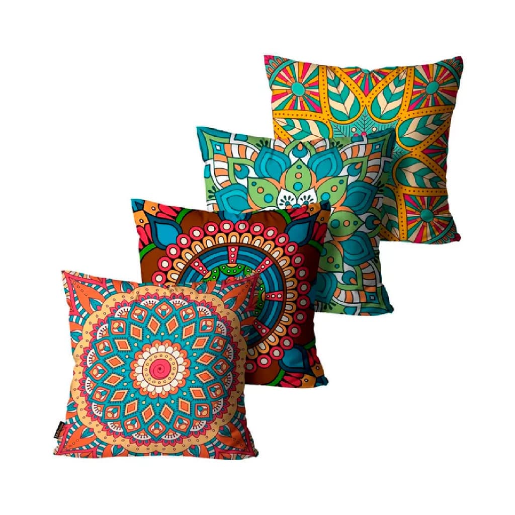 Kit com 4 Capas de Almofadas Mandala Laranja 45x45
