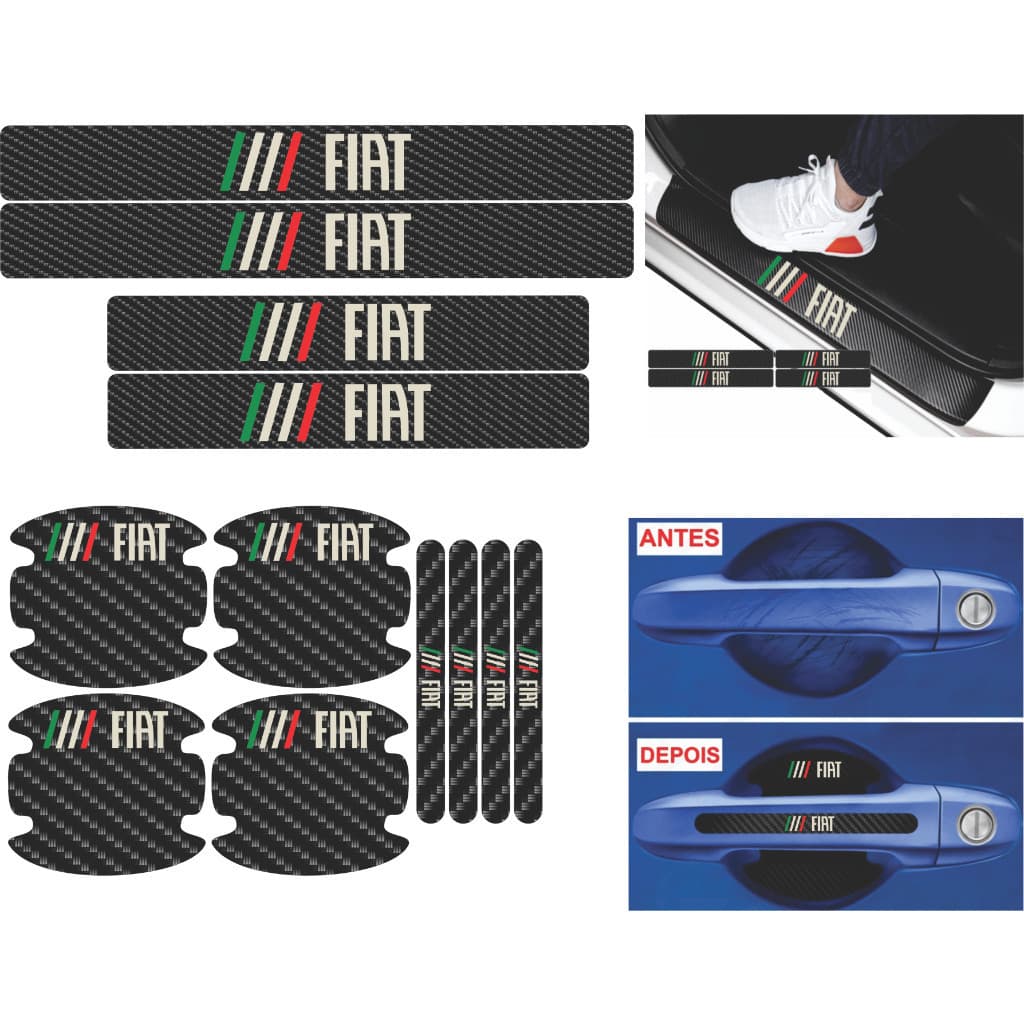 Kit Automotivo Soleira Fiat e Protetor de Maçaneta Universal todos os Carros da Marca Argo cronos toro palio uno strada mobi pulse bravo punto siena freemont fastback fiat 500