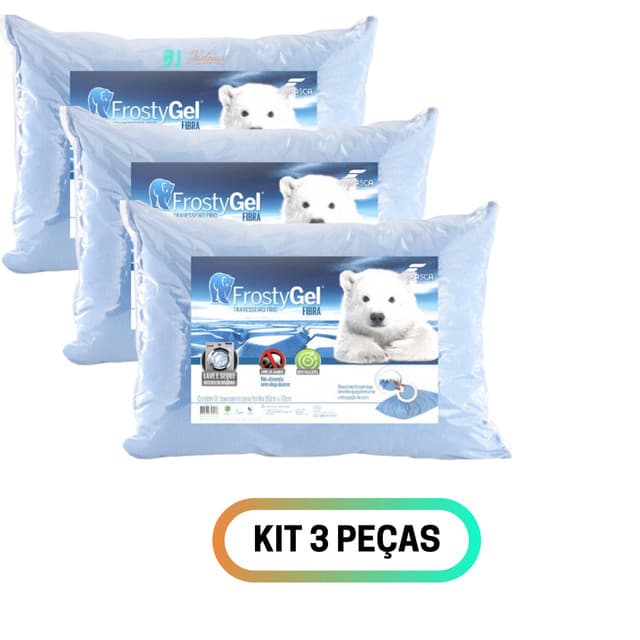 Kit 3 Travesseiros Fibrasca Frostygel - Super Confortável Macio - Tecido Refrescante - Lavável