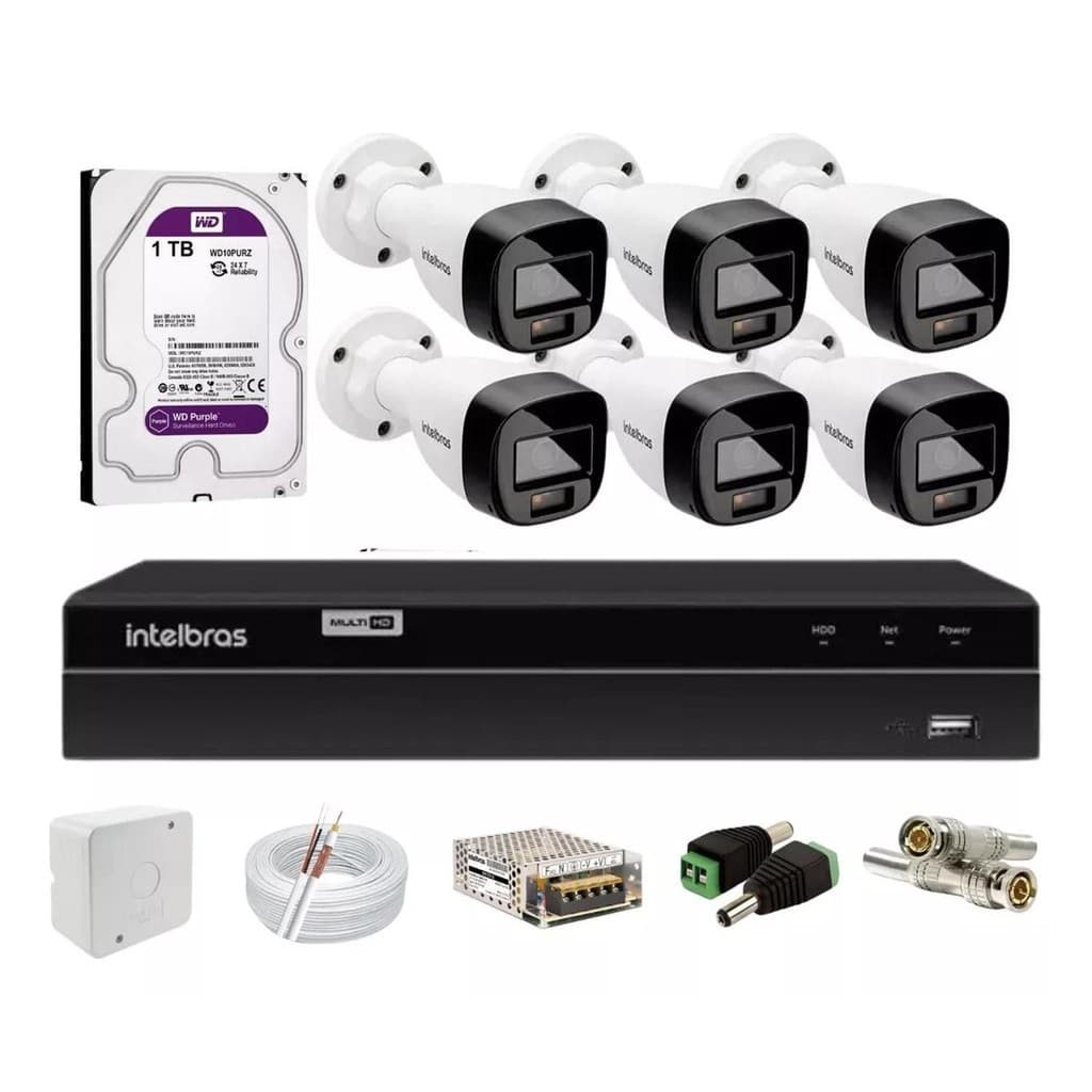Kit Intelbras 6 Vhd 1120b Full Color, Dvr Mhdx 1208, Hd 1tb