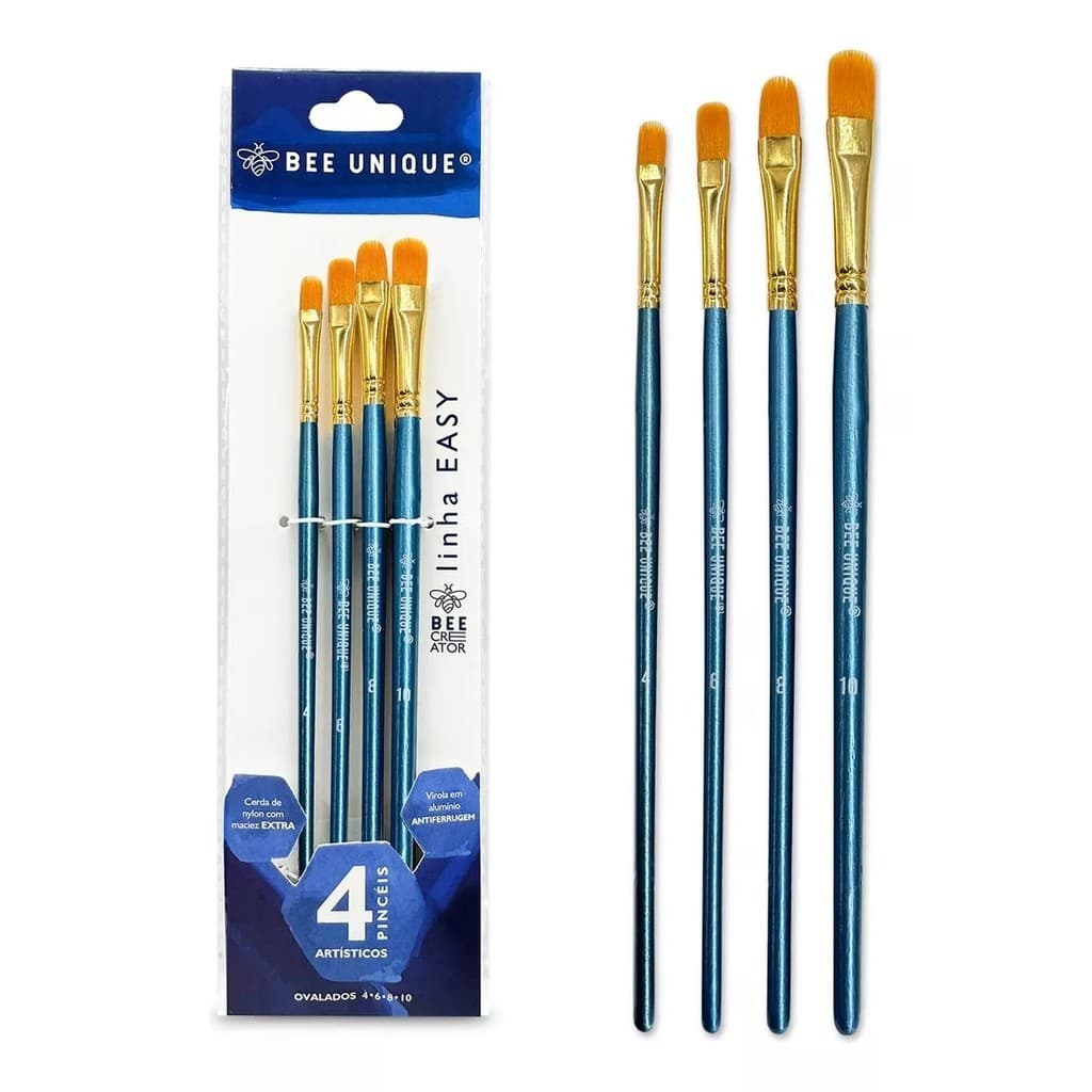 Kit C/ 4 Pinceis Oval Artistico Bee Unique Yj-190011