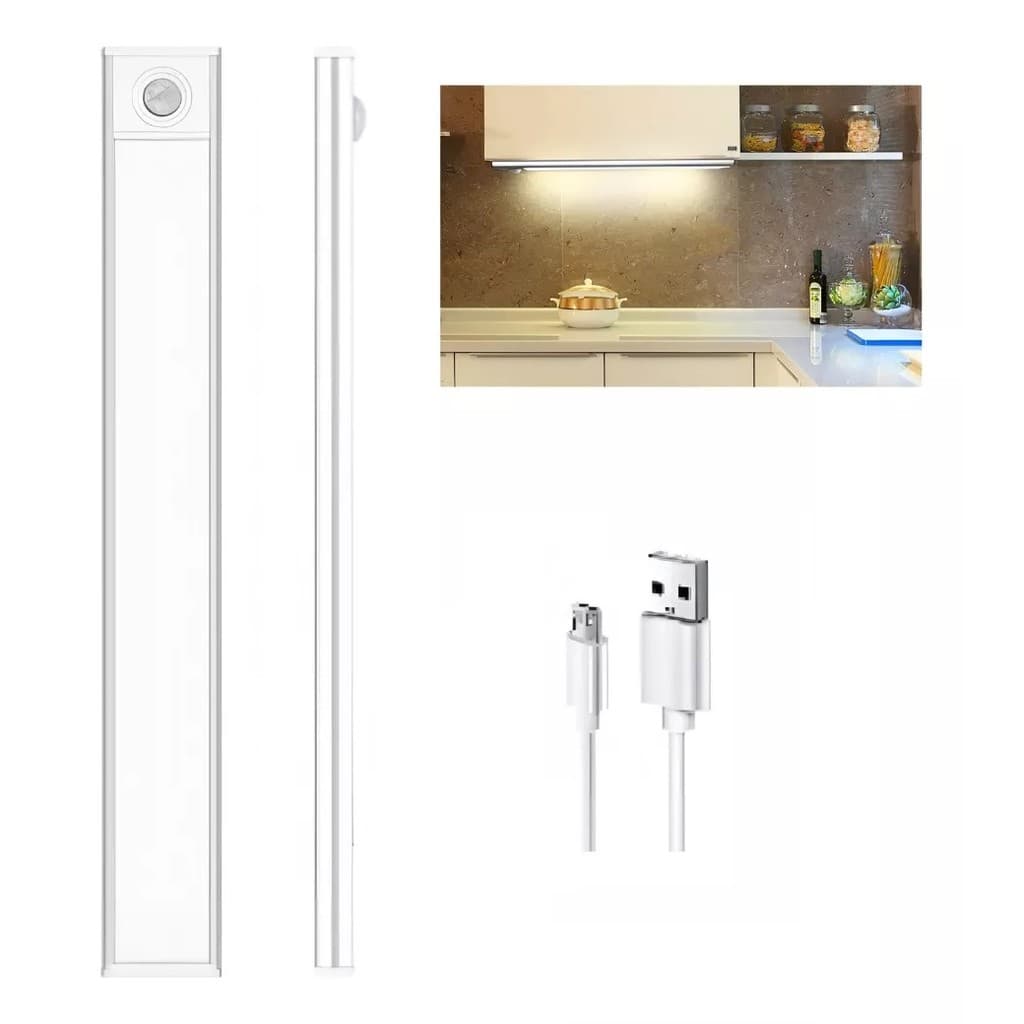 Luminária LED Sem Fio 60cm Com Sensor de Presença USB Recarregável Para Armário Cozinha Closet Escada Corredor Quarto
