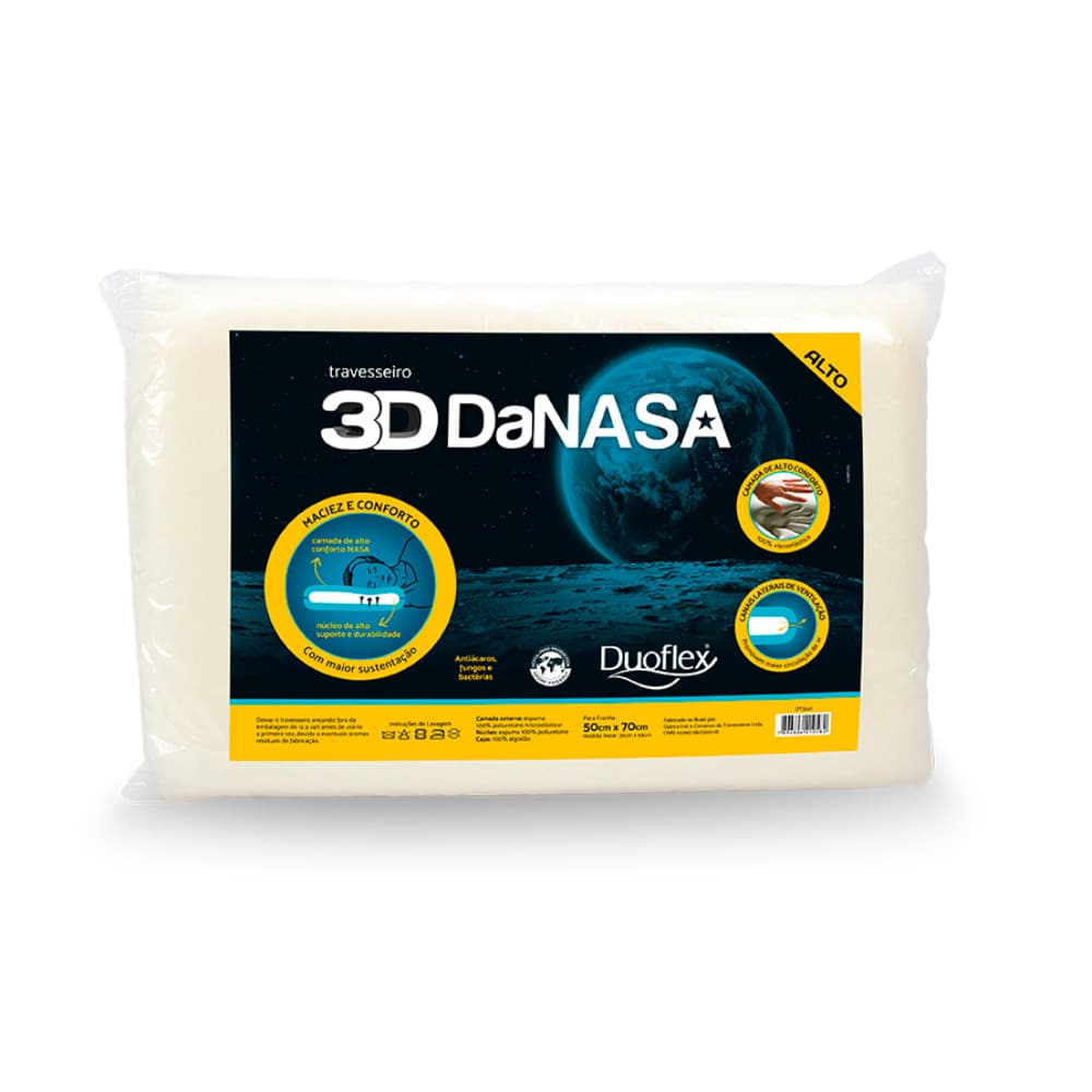 Travesseiro da Nasa 3D - Duoflex Macio Antialérgico Antibacteriano (kit ou unidade)