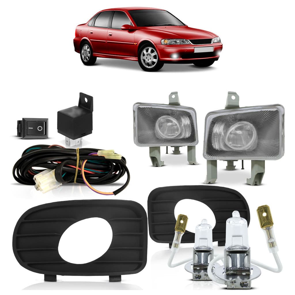 Kit Farol Milha Vectra 2000 A 2002 Lente Estriada + Moldura do Milha Preto Texturizado + Lâmpadas H3
