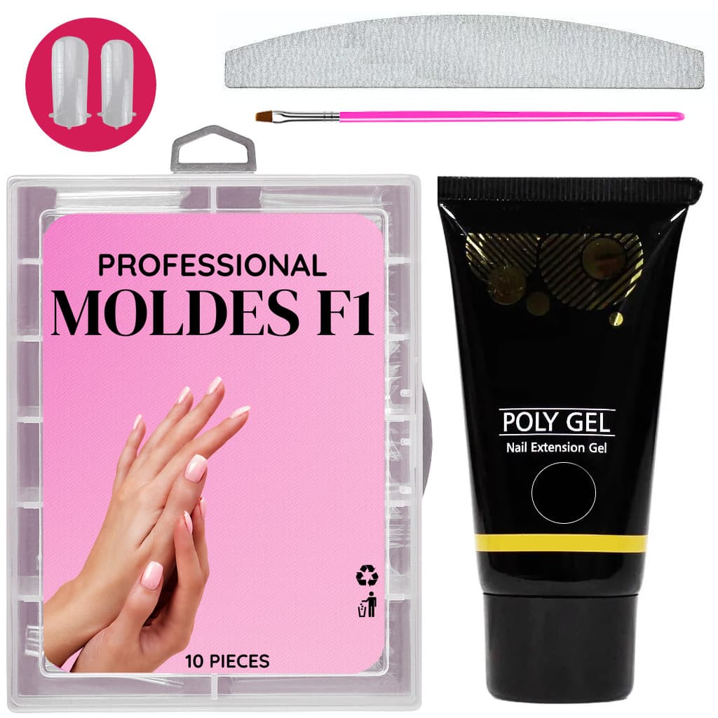 Kit Polygel + Moldes F1 + Kit Poligel + Lixa + Pincel - Completo Kit Envio Imediato