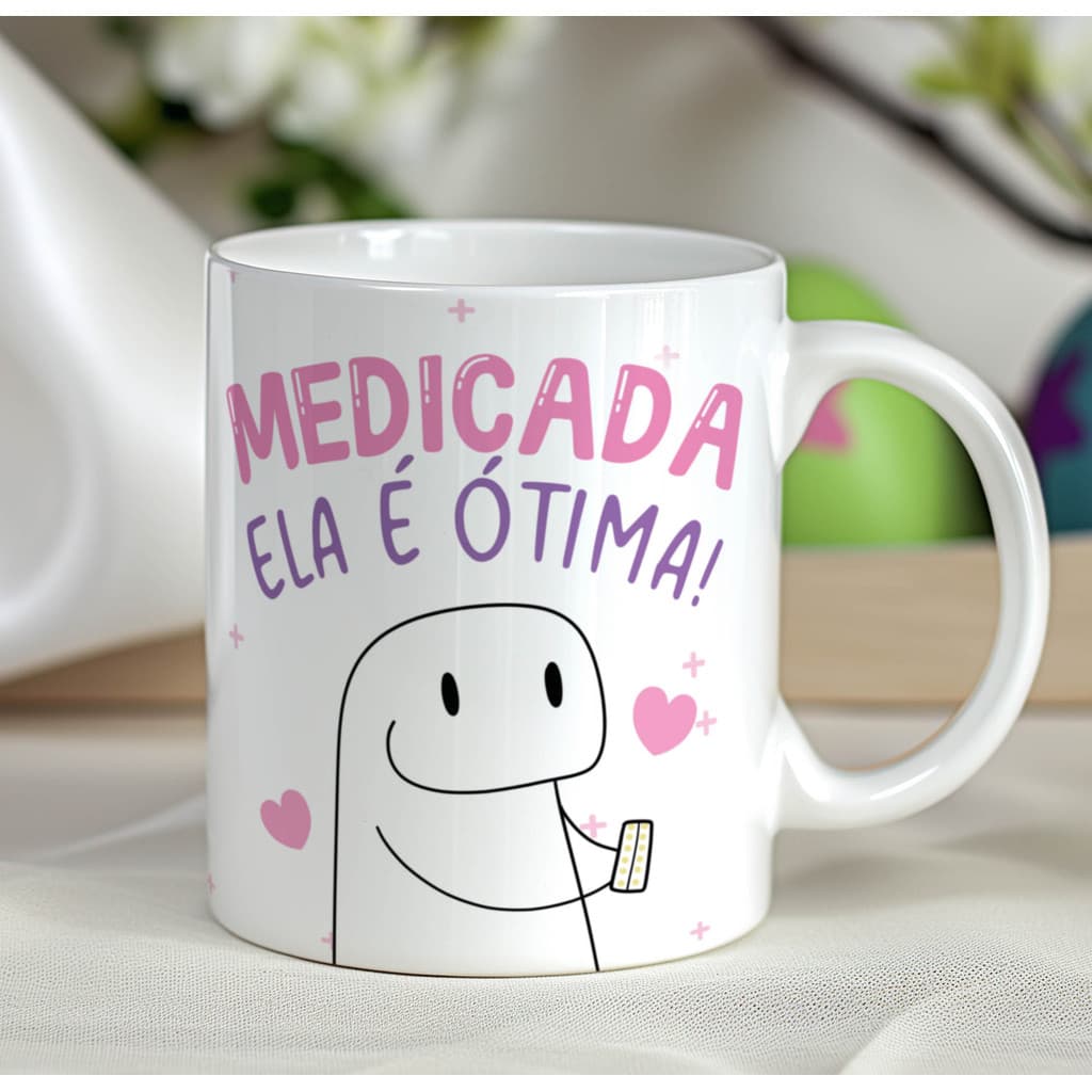 Caneca Amiga Medicada Personalizada Xícara de Porcelana Decorada Frases Divertidas Engraçadas Good Vibes