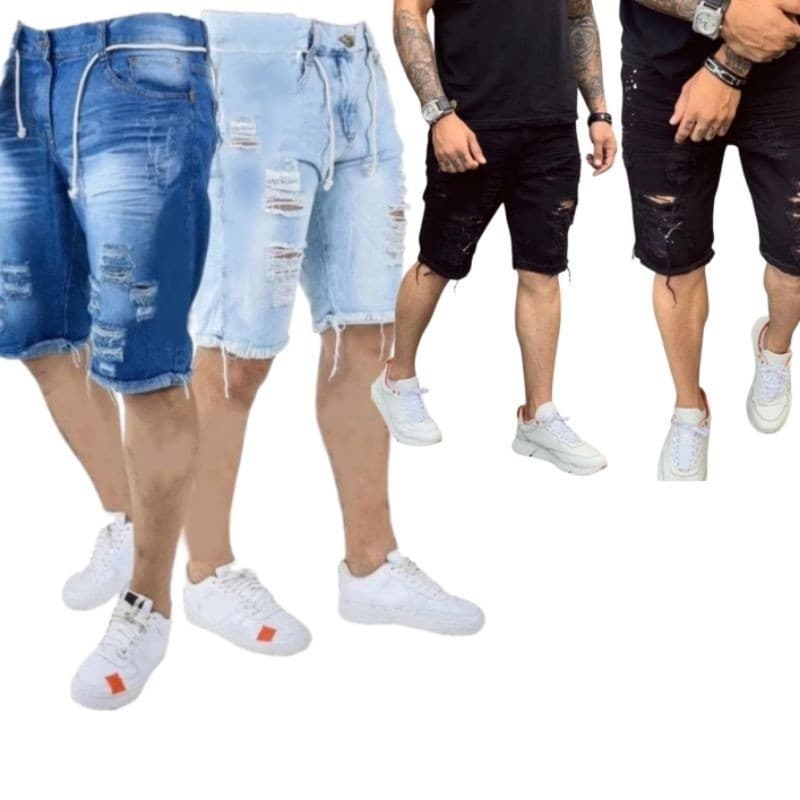 Kit 2 Bermuda jeans Slim Premium Destroyer C/ Lycra Lycra slim premium Promoção