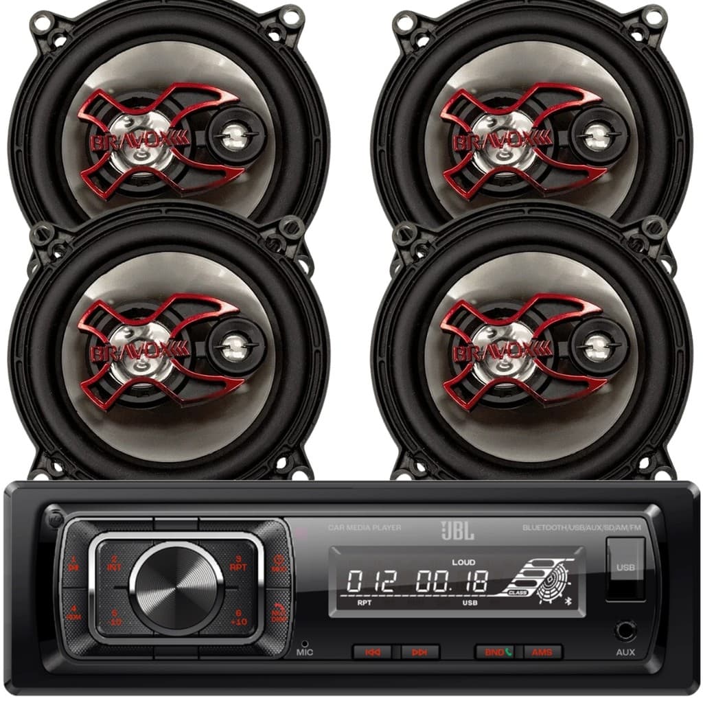 Kit Estereo Radio Jbl Som Carro + 4 Alto Falante Bravox 5pol