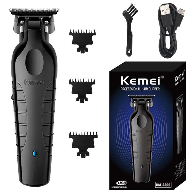 Kemei-KM-2299 Profissional Aparador De Cabelo, USB Recarregável, Máquina De Barbeiro, Lâminas, 1200MA