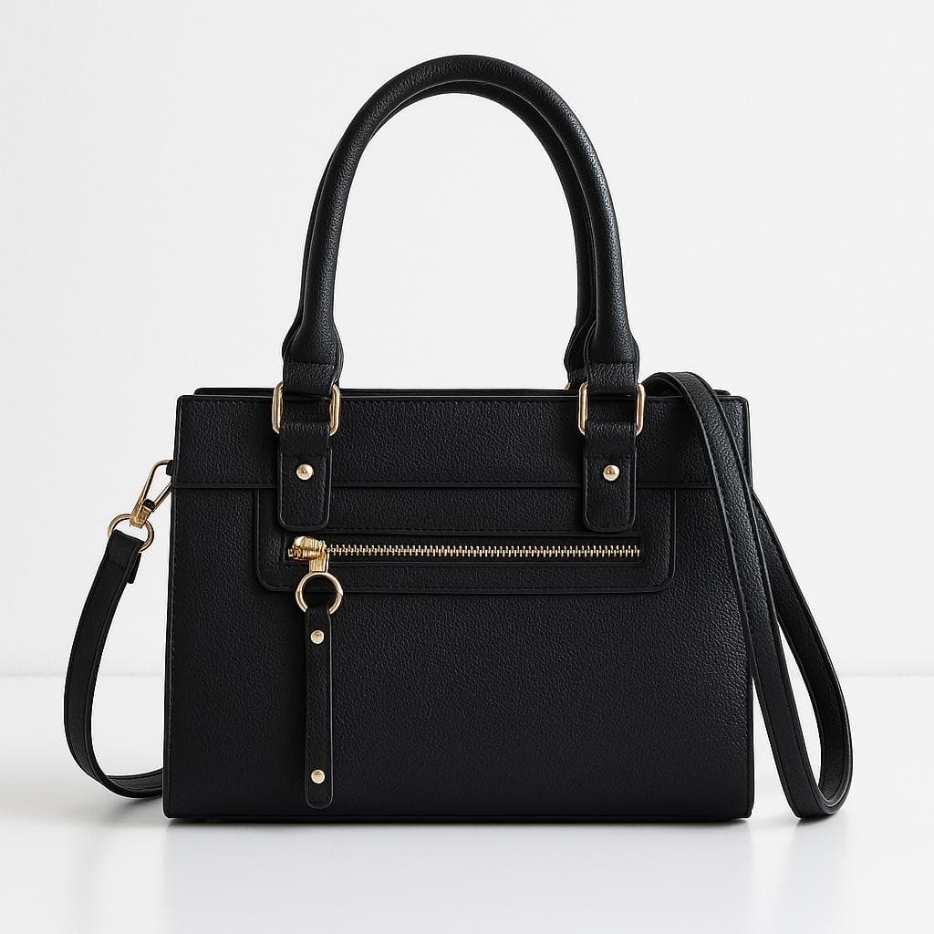 Bolsa Feminina Estruturada Alça de Mão e Transversal Couro Sintético Elegante com Zíper Dourado
