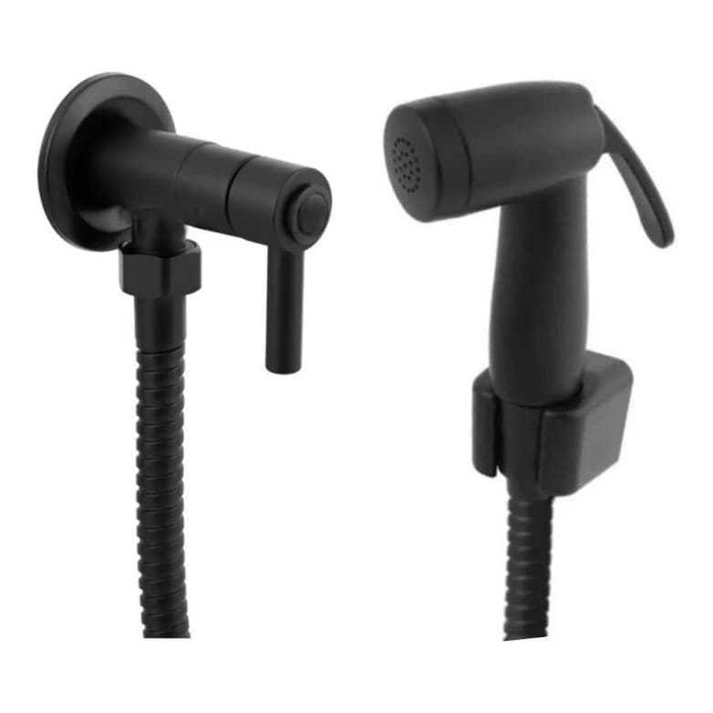 Ducha Higiênica Preta Luxo ABS 1/4 Volta com Mangueira Flexível e Registro Banheiro