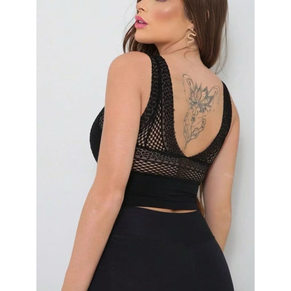 Top Cropped de Renda Feminino Elegante Moda Casual e Festa