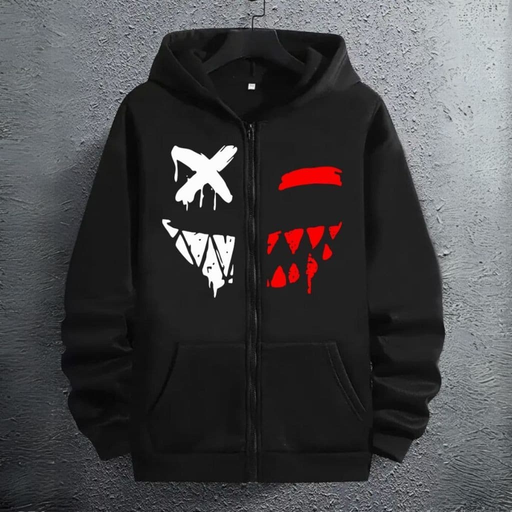 Moletom Capuz Zíper Estiloso Smile Agasalho De Frio Unissex Estilo Streetwear Quentinho Tecido Algodão Flanelado