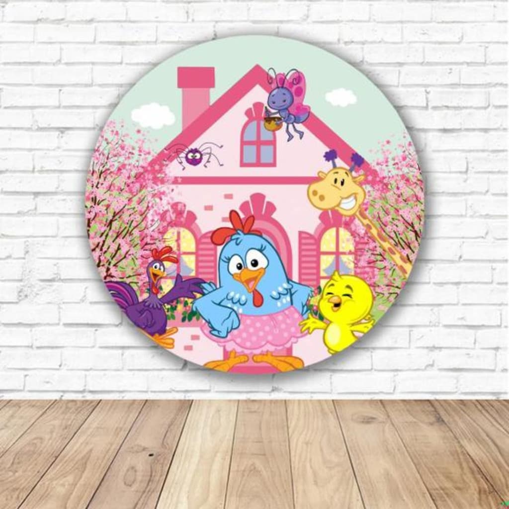 Capa Sublimada Mini Painel Redondo 50cm Infantil Tema Galinha Pintadinha Festa