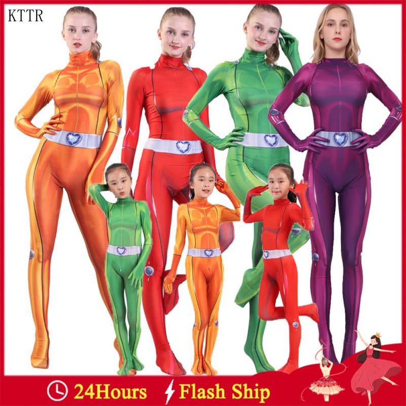 Fantasia para Crianças e Adultos Totalmente Espiã Cosplay Zentai Clover Ewing Samantha Simpson Alexandra Corpo GBGF