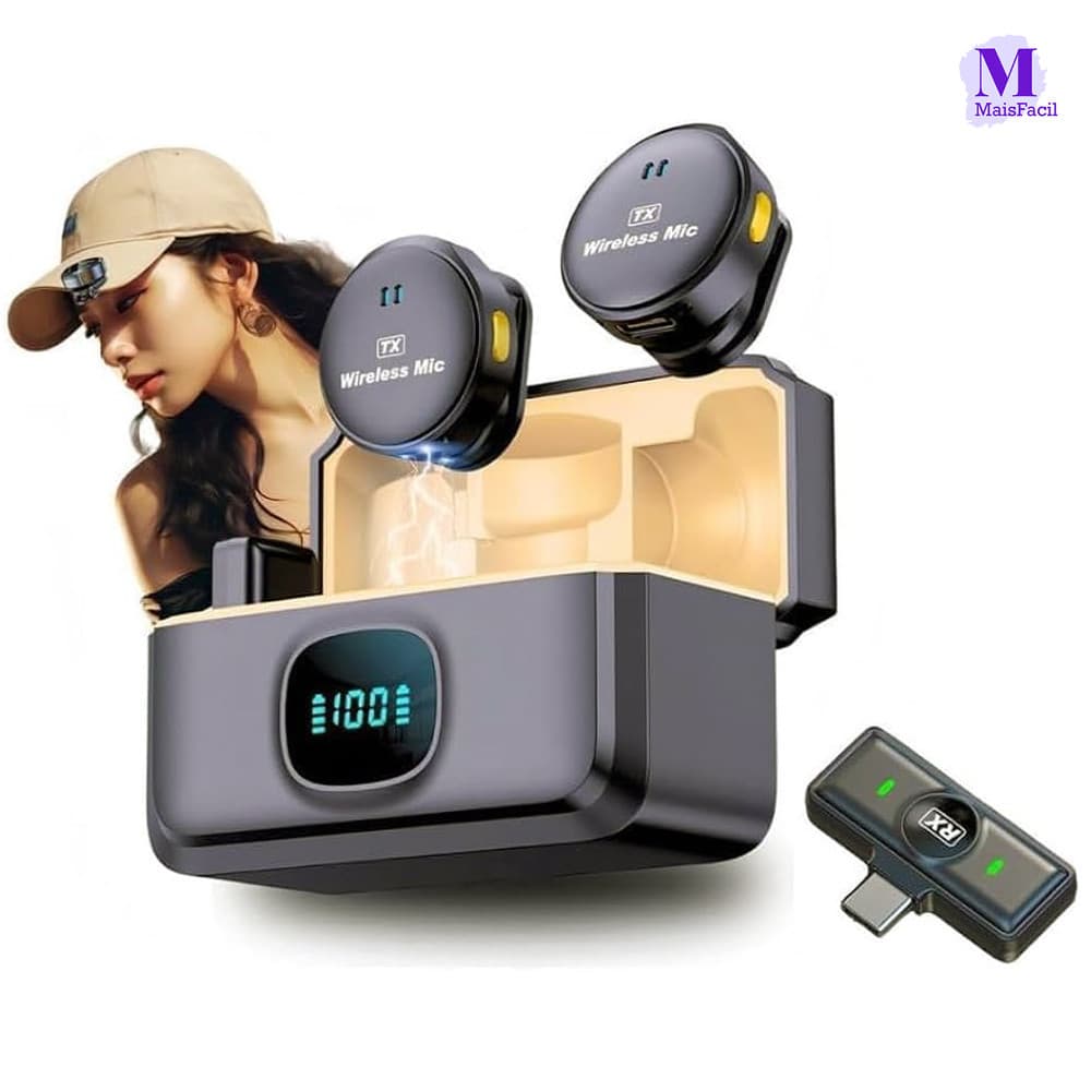 Mini Microfone De Lapela Sem Fio Profissional Magnético Com Cancelamento De Ruído Para iPhone Android Type C Phone