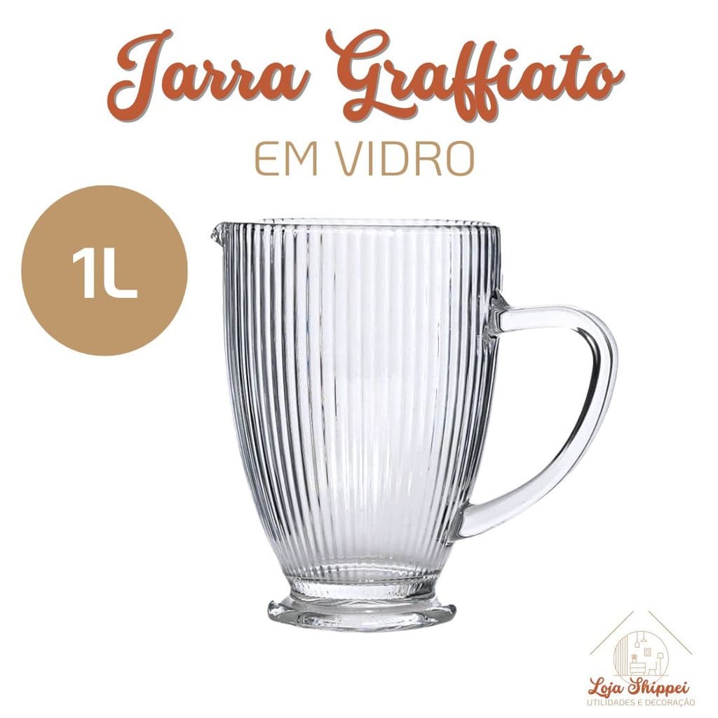 Jarra de Vidro Graffiato Prisma 1L Borda Dourada Borda Transparente Mesa Posta Elegante