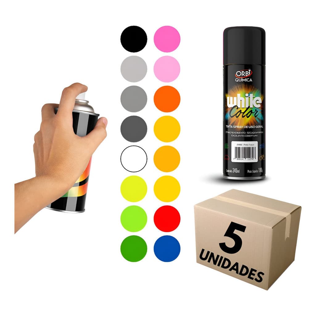Kit 5 Un Tinta Uso Geral Spray P/pintar Roda Mdf Metal 340ml Premium