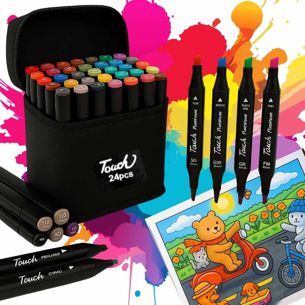 Kit 24 Canetinhas Coloridas Touch Ponta Dupla Permanente Com Bolsa Para Transporte Para Desenho Arte Pintura Criativo
