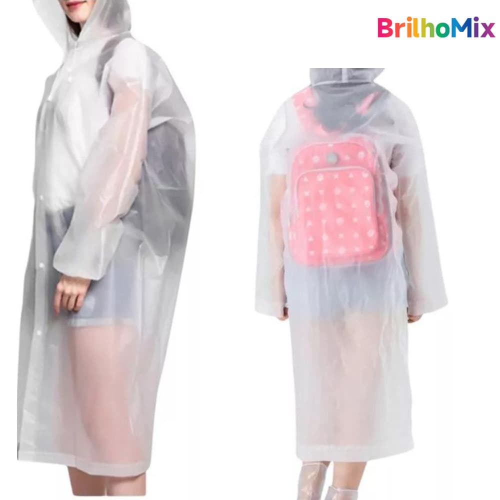Kit Completo Capa de Chuva Grossa Longa com Capuz Transparente Reforçada, Impermeável e Reutilizável - Premium