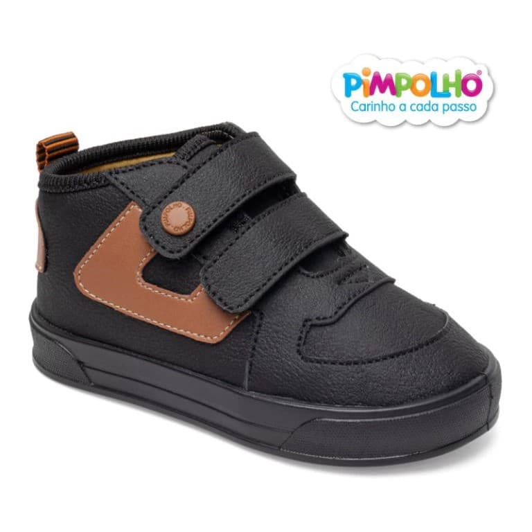 Tênis Infantil Pimpolho Menino Preto Street Urban Com Fecho em Velcro Masculino