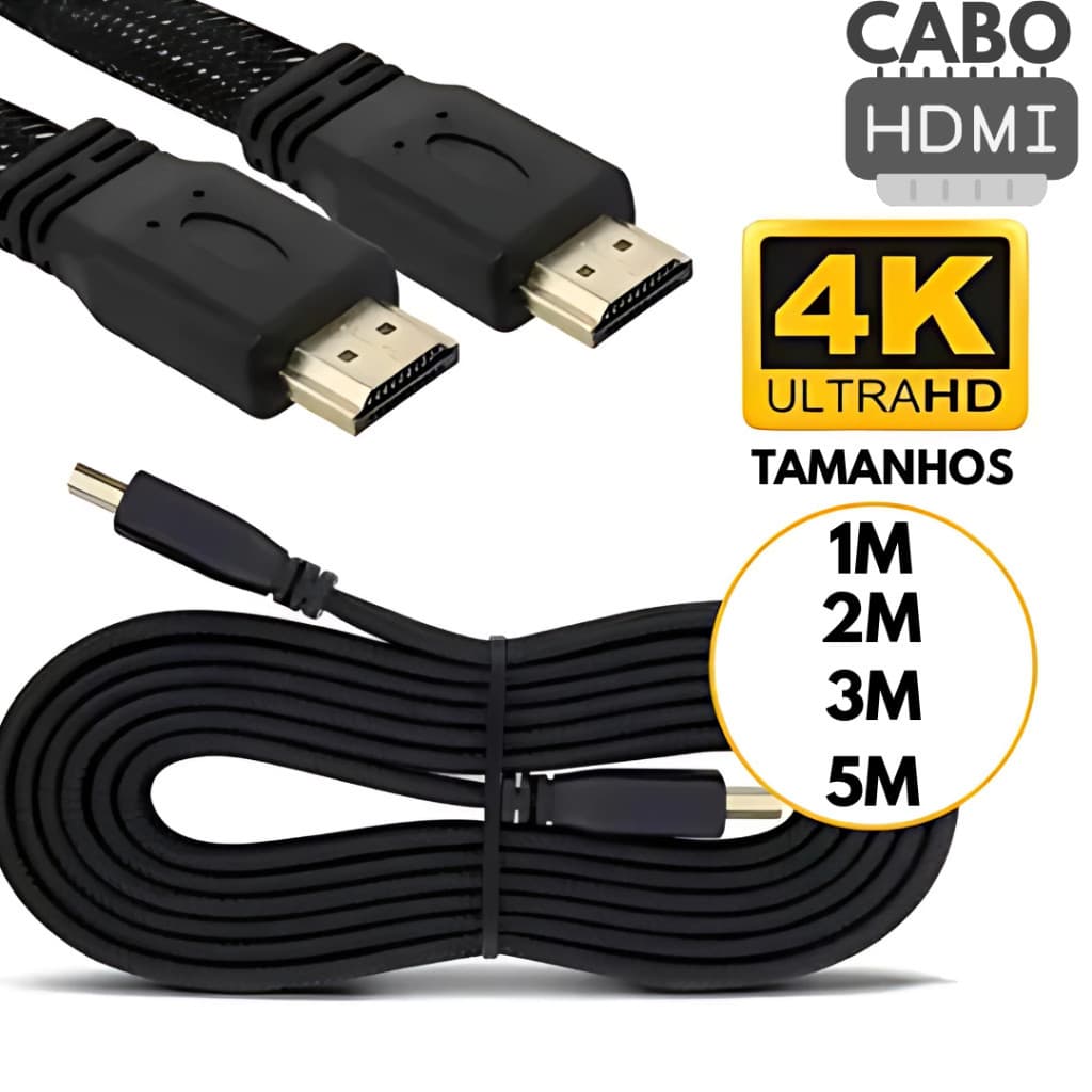 Cabo Hdmi Alta Resolução Full HD 4K 1.8M 3M 5M 10M Reforçado Revestimento Interno e Nylon Externo