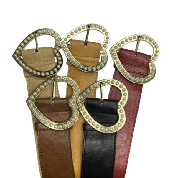 Cinto Grosso Feminino Com Fivela Coração Detalhes