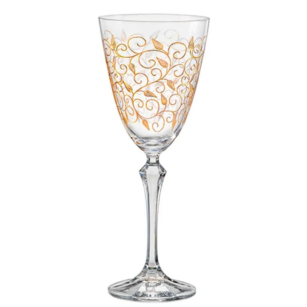 Jg.6 Taças p/Água de Cristal Elizabeth Decorada Dourada 350ml