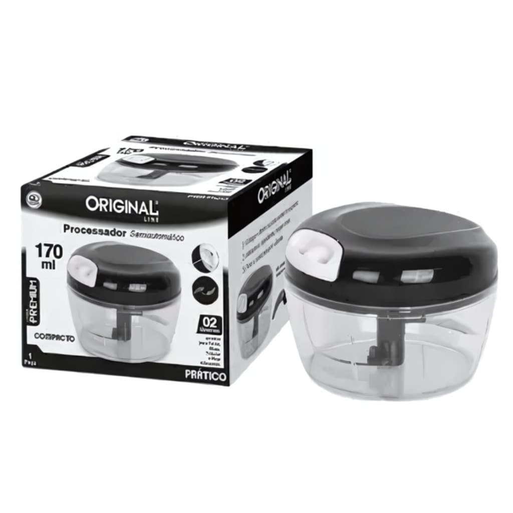 Processador De Alimentos Mini Triturador Moedor Manual 2 Lâminas 170ml Preto Original Line Alho Legumes Temperos Cozinha