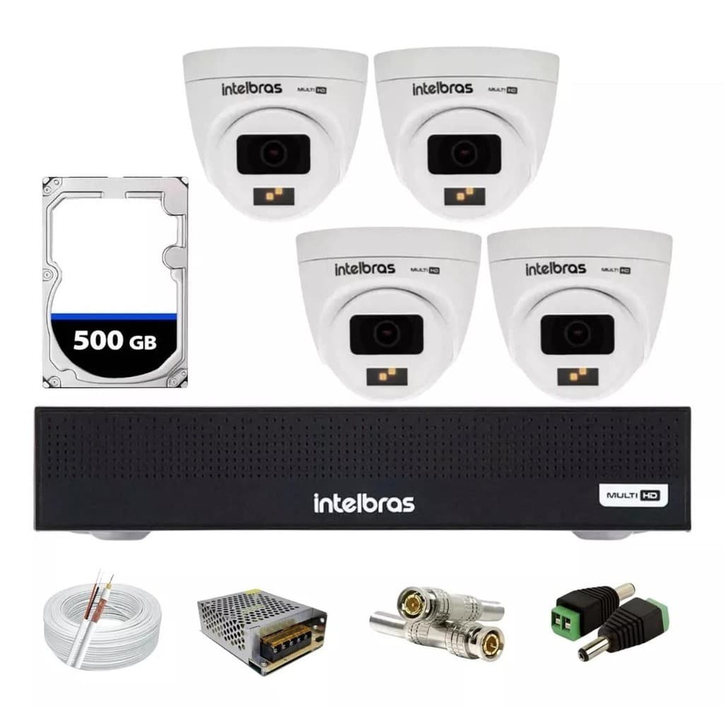 Kit Intelbras 4 Vhd 1120d Full Color, Dvr Mhdx 1104-c, Hd 500gb