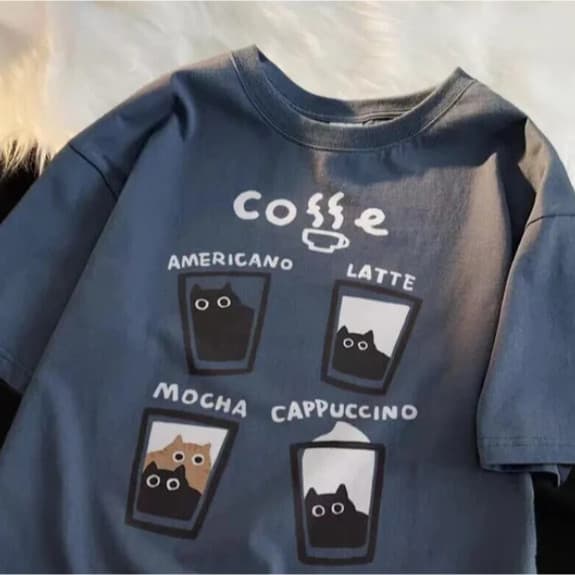 Camiseta Gato Gatinho Cat Coffee Cafe Cappuccino Harajuku Aesthetic Unissex  trendbox