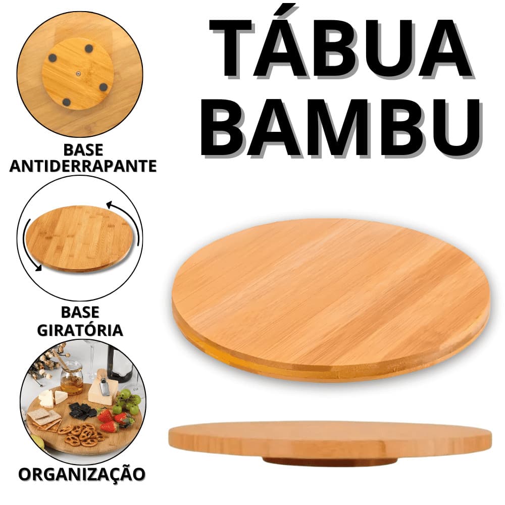 Tábua De Frios Giratória Grande Tabua De Bambu Redonda Tábuas Para Cozinha Petisqueira