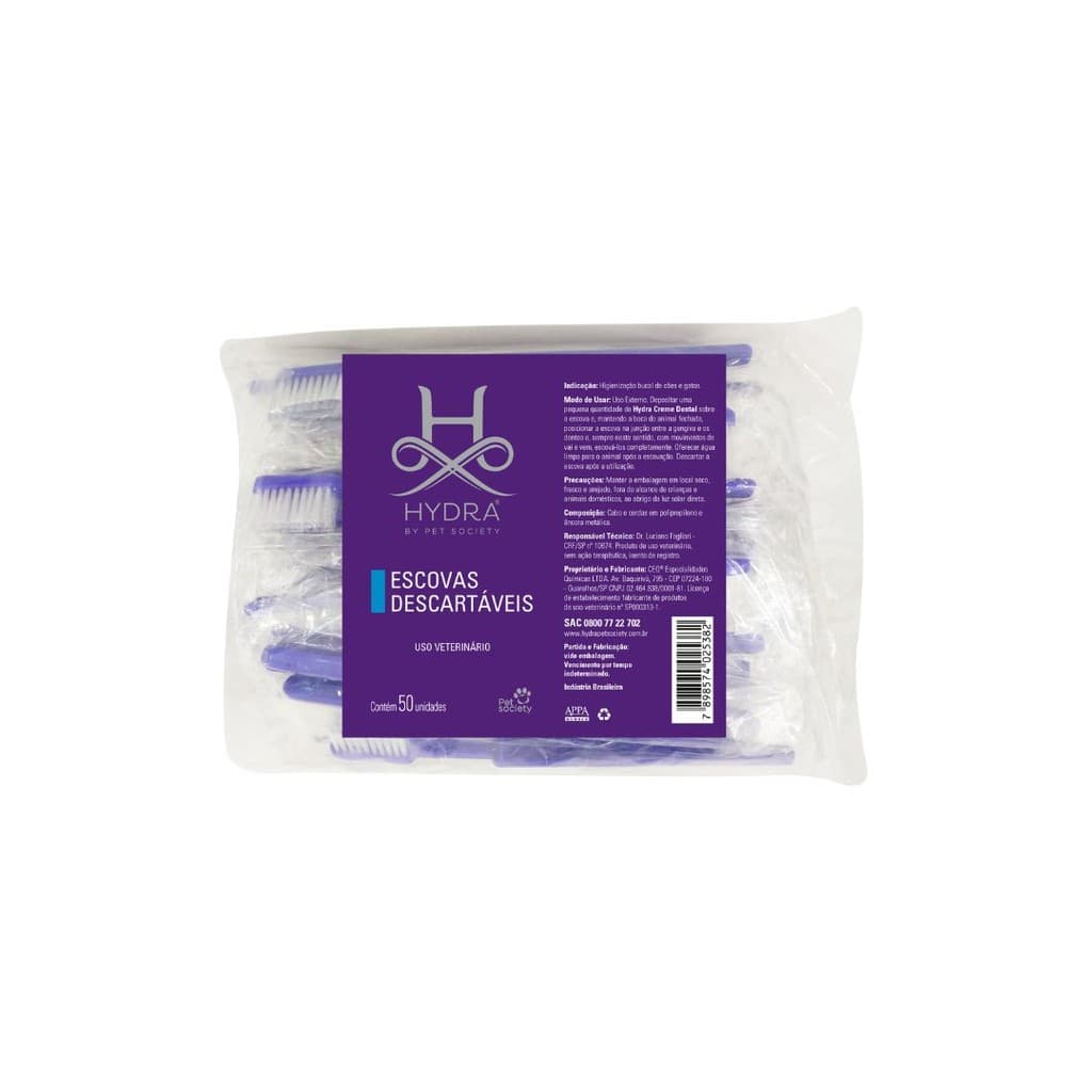 Pacote Escovas De Dentes Para Pets Com Escovas Hydra Groomers (50 Uni.)