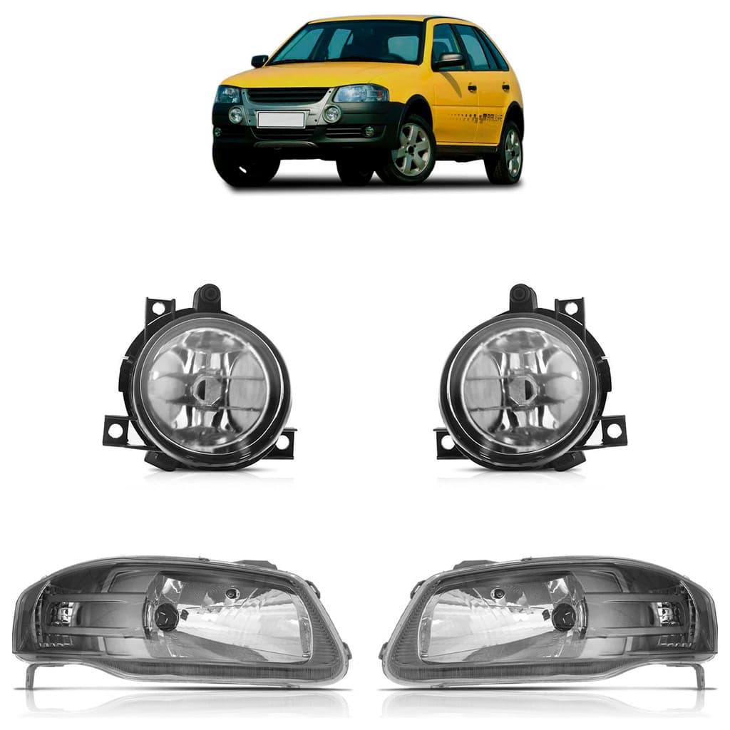 Kit Farol Gol Rallye G4 2006 2007 2008 2009 2010 Máscara Cinza + Par Farol de Milha