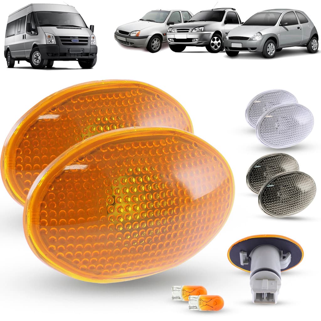Par Lanterna Pisca Seta Lateral + Soquete e Lâmpada Ford Ka 1997 a 2006 Fiesta 1996 a 2002 Courier 1997 a 2013 Transit