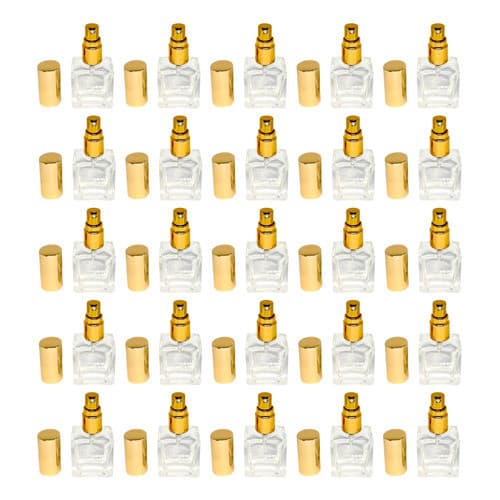 25 Frascos De Vidro 10ml Válvula Spray Dourada