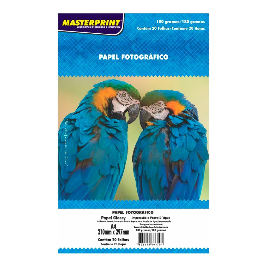 Papel Fotografico 180g Inkjet A4 Glossy À Prova D´água 20 Folhas