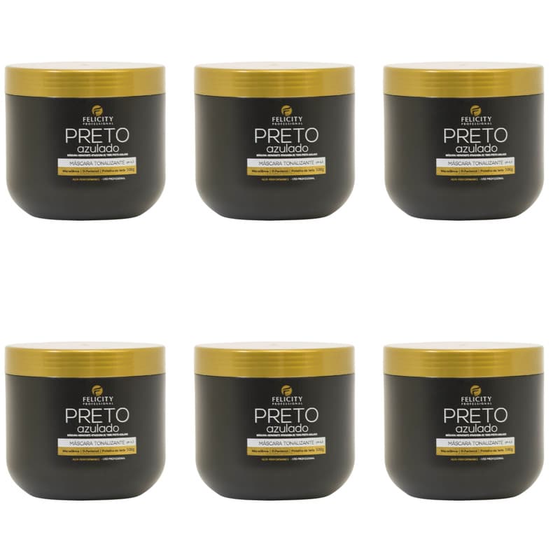 Kit Com 6 Mascara Tonalizante Preto Azulado Felicity 500Gr