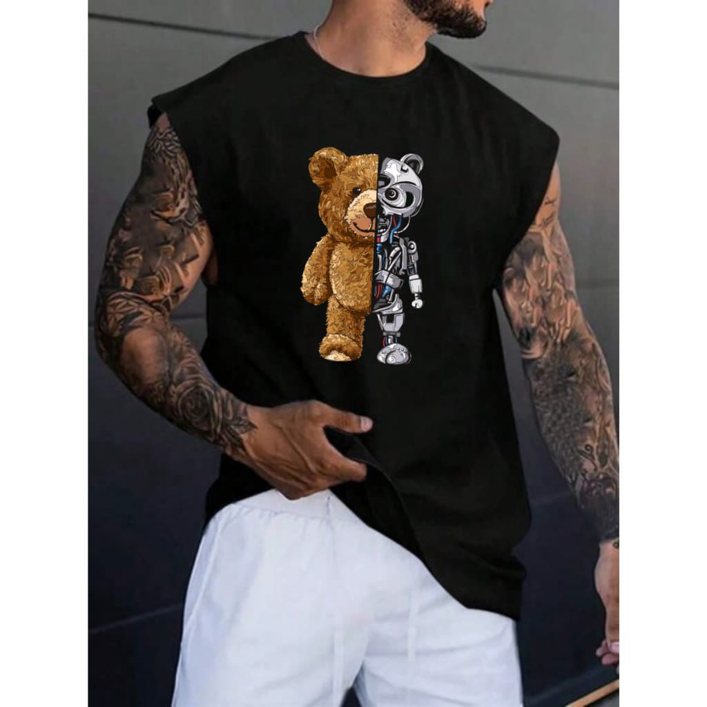Camiseta Regata Oversized Masculino 100% Algodão Estampado Urso