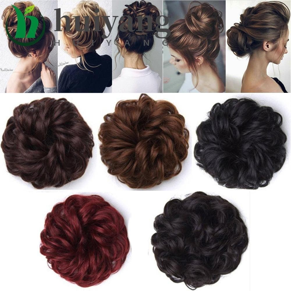 HUIYANG Cabelo Sujo Donut Bun Castanho Mulheres Peças De Faixa De Borracha Elástica Falsa Cacheado