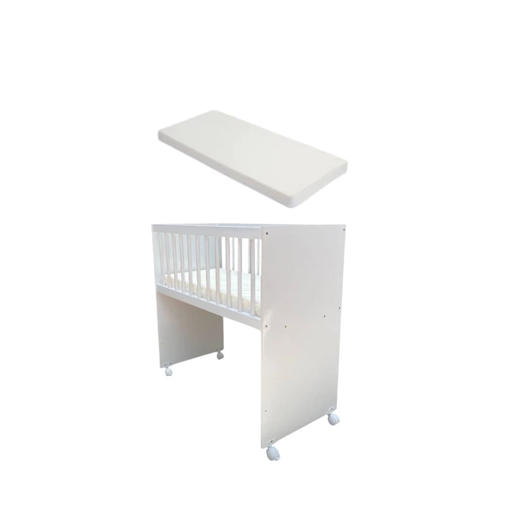 Mini Berço Moisés c/ Colchão - Rodízios - Grade fixa c/ 2  Altura da Grade - Branco - Certificado