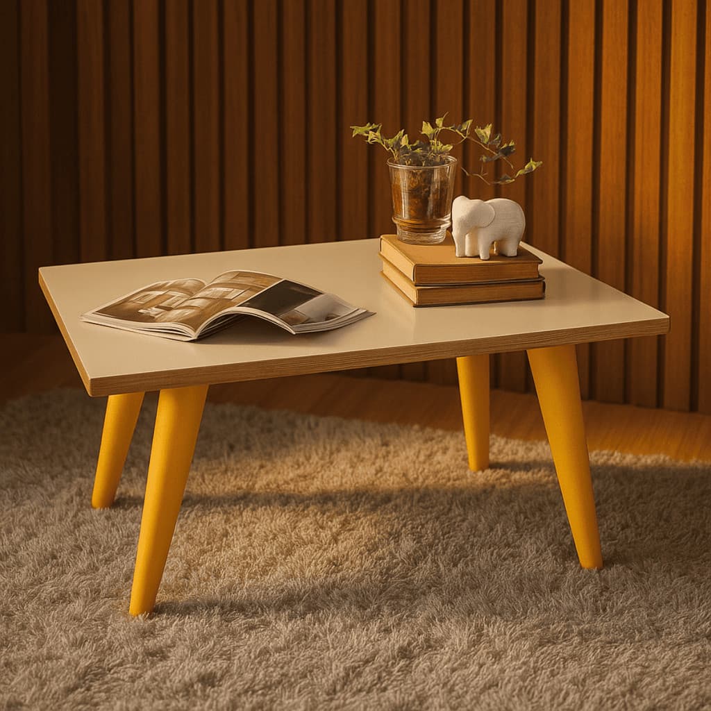 Mesa De Centro Retangular Com Pés Palito PVC Caramelo Retro Decoração Sala De Estar Modernic