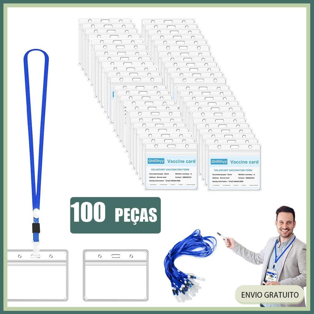 100x Crachá de funcionário Crachá de trabalho Crachá de convidado Crachá horizontal em PVC transparente