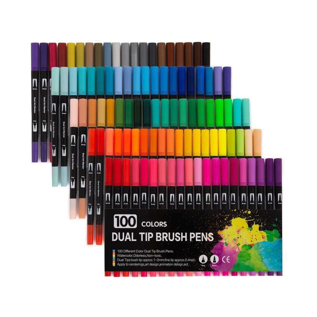 Estoque pronto Novo produto Haste preta Marcador de duas cabeças Conjunto de canetas aquarela de cabeça macia Cor Gancho