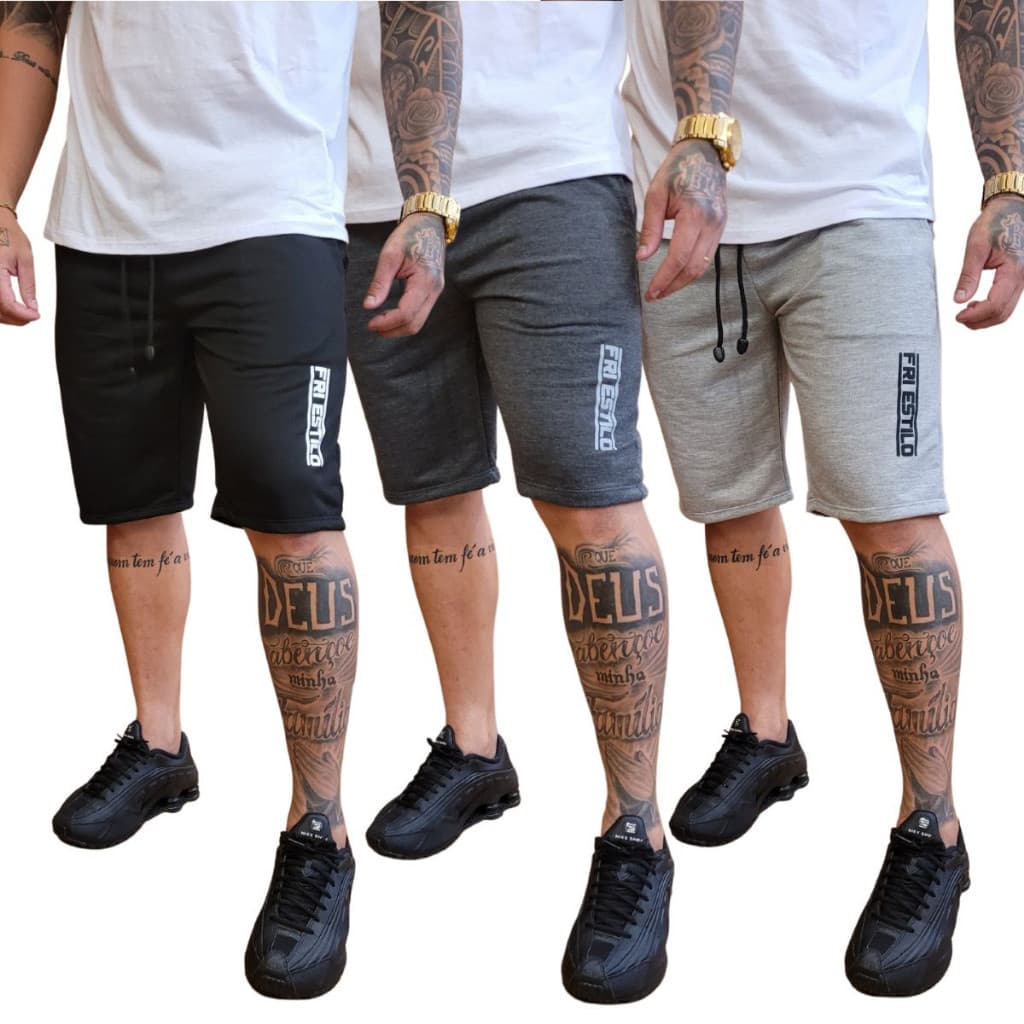 Kit 3 Bermudas Moletom Moletinho Masculina Casual Academia Treino