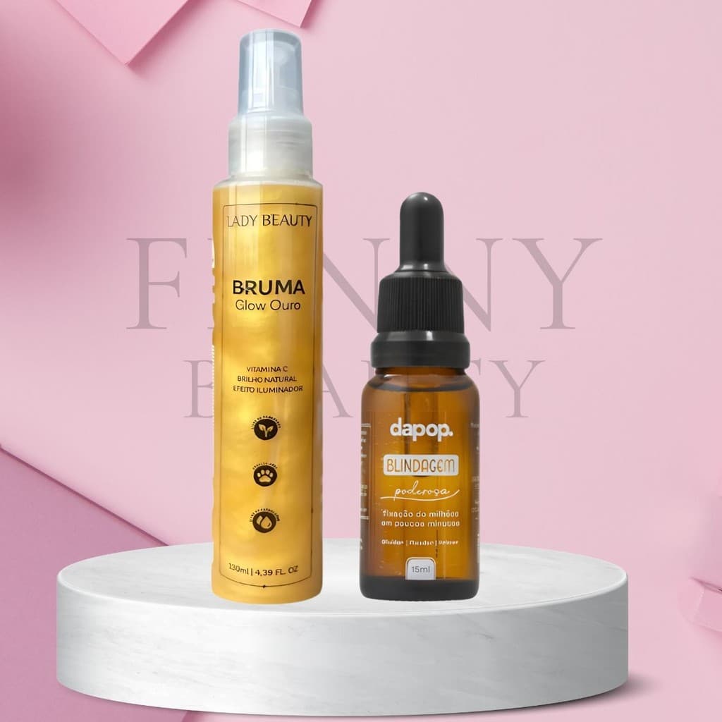 Kit Blindagem 3x1 Primer, Diluidor e Fixador 15ml Dapop + Bruma Fixadora Glow Ouro 130ml Lady Beauty