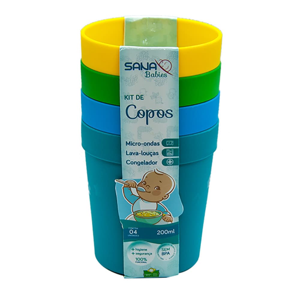 Kit Com 4 Copos 200 Ml Colorido Para Meninos Sana Babies