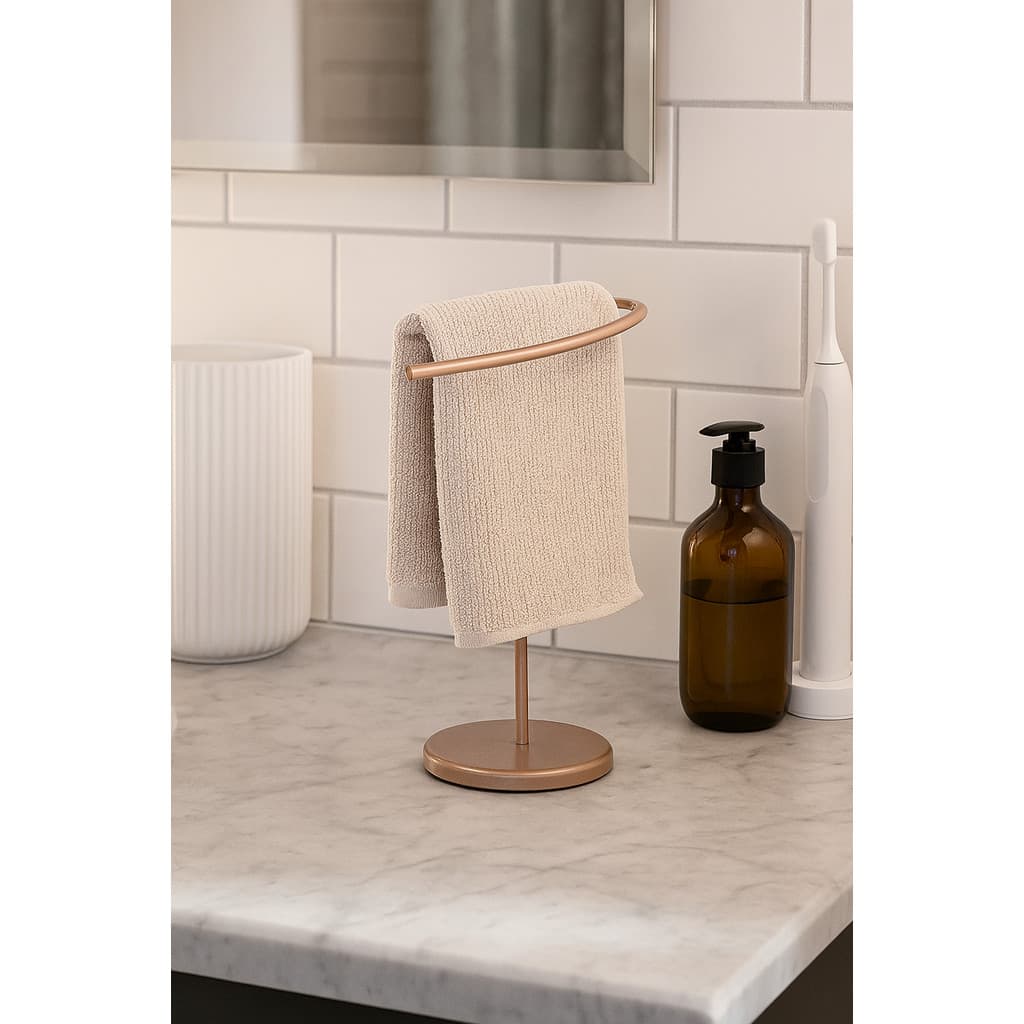 Porta Toalha Toalheiro de Bancada Aço Dourado Lavabo Forma