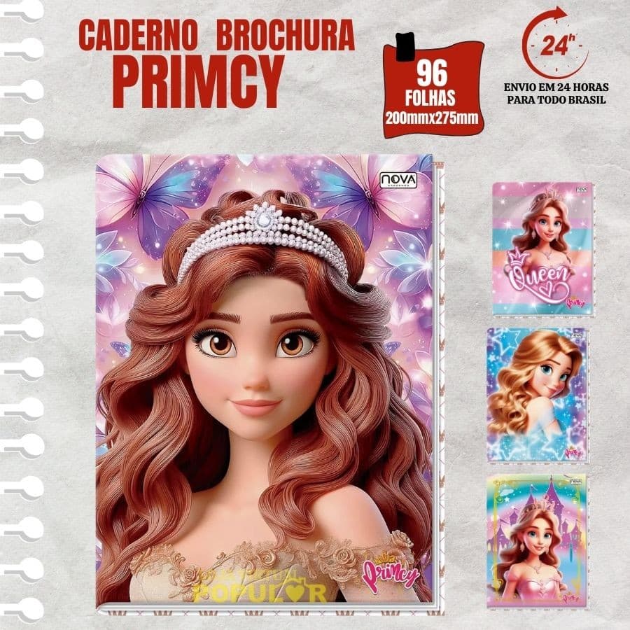 Caderno Universitário Brochura Princesas 96 Fls